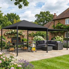 3m x 3m Extendable Metal Hardtop Gazebo with Wheels – Mobile Outdoor Patio Shelter, UV Resistant Roof UPF30+