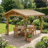 Oak Apex Gazebo with Treated Featheredge Roof and Overhang