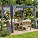 3.6m x 3m Aluminium Pergola – Retractable Roof & Curtains