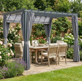 3.6m x 3m Aluminium Pergola – Retractable Roof & Curtains