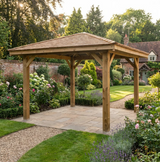 Wooden 4 Pitch Gazebo with Cedar Shingle Roof – Classic Garden Shelter