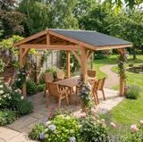 Rough Sawn Larch Garden Gazebo with Corrugated Metal Featheredge Roof – Apex No Overhang