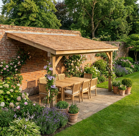 Oak Lean-To Gazebo with Cedar Shingle Roof