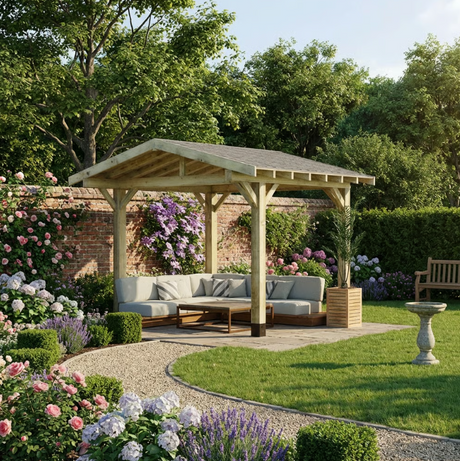 Wooden Apex Gazebo with Katepal Grey Shingle Roof & Overhang - Premium Garden Gazebo