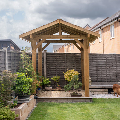 Wooden Apex Gazebo with Treated Featheredge Roof & Overhang - Premium Garden Gazebo