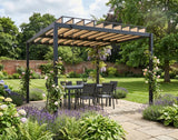 3x3m Aluminium Louvered Pergola with Polycarbonate Roof, Adjustable Panels & Drainage System – Coffee Garden Patio Gazebo