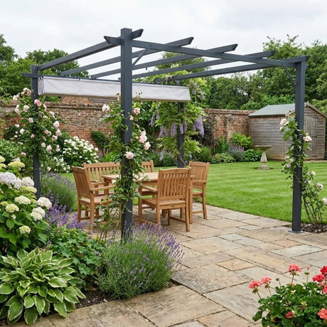 3m x 3m Aluminium Pergola Gazebo – Light Grey Canopy Awning, Outdoor Garden Sun Shade Shelter for BBQ & Patio