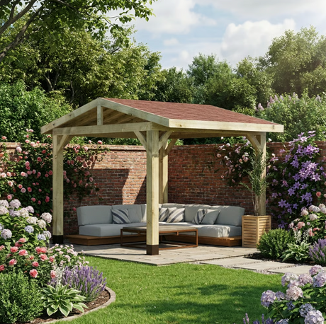Wooden Apex Gazebo with Katepal Red Shingle Roof - Classic Garden Gazebo (No Overhang)