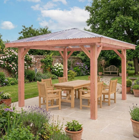 Planed Larch 4 Pitch Pergola with Clear Roof - Premium Garden Pergola Structure