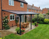4.35m x 3m Wall Mounted Pergola with Retractable Canopy, Aluminium Frame & Polycarbonate Roof – Grey Patio Cover