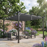 3m x 3m Aluminium Gazebo – Grey Retractable Canopy Roof, Outdoor Patio Shade Shelter