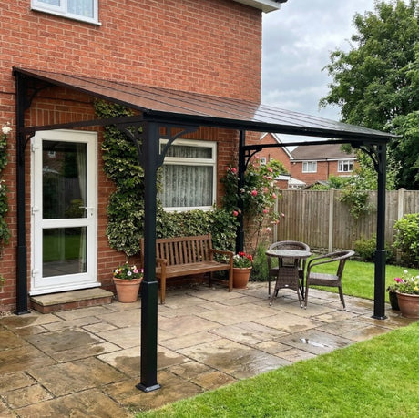 3m x 2.87m Lean-To Pergola with Polycarbonate Roof – Wall-Mounted Hardtop Garden Canopy, Durable Aluminium & Metal Frame Outdoor Patio Cover