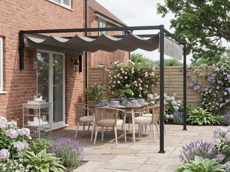 2m x 3m Lean-To Pergola – Dark Grey Wall Mounted Patio Cover