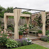 3m x 3m Retractable Metal Pergola Gazebo with Curtains – Outdoor Patio & Deck Shelter, Adjustable Canopy Shade for BBQ & Grill Area, Beige