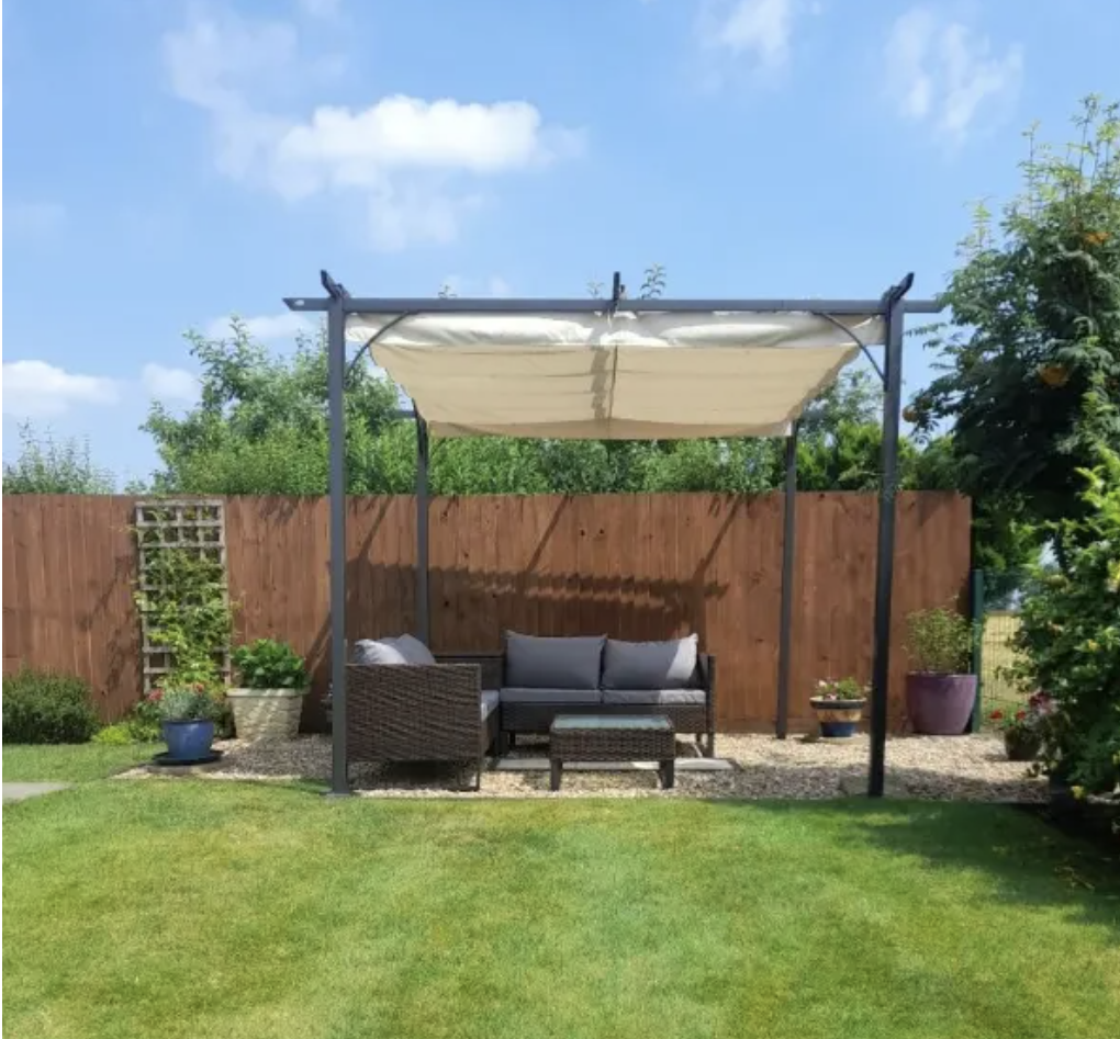 3m x 3m Steel Pergola with Retractable Shade Canopy – Outdoor Cover