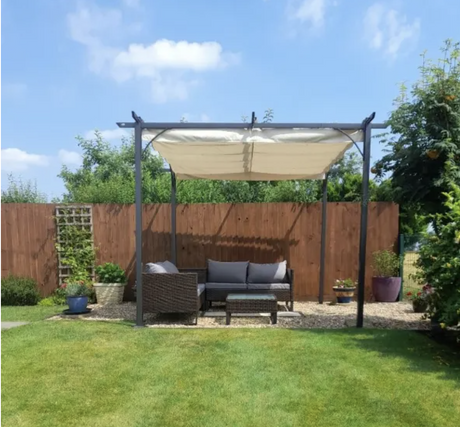 3m x 3m Steel Pergola with Retractable Shade Canopy – Outdoor Cover