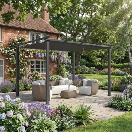 3m x 4m Aluminium Retractable Pergola – Dark Grey Outdoor Patio Garden Shade Shelter