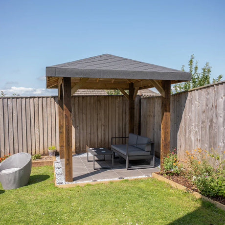 Wooden 4 Pitch Gazebo with Katepal Grey Shingle Roof - Premium Weatherproof Garden Gazebo