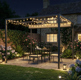 3m x 2.8m Metal Pergola – Grey Fabric Retractable Roof, Outdoor Patio Garden Shade Shelter