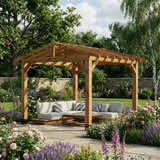 Cedar Pergola with Open Roof – No Overhang Design