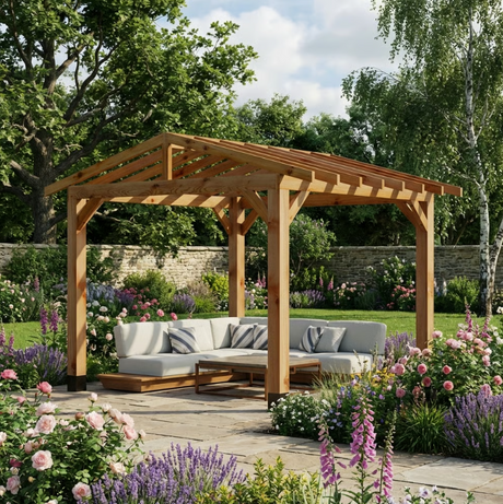 Cedar Pergola with Open Roof – No Overhang Design