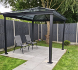 Deluxe 3x3m Garden Gazebo with Curtains & Mosquito Netting – Dark Grey Aluminium Frame & Polycarbonate Roof for Patio