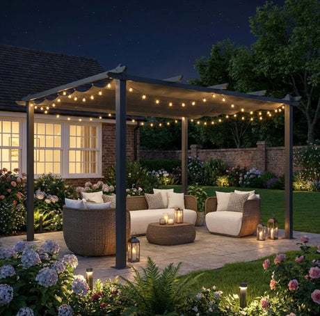 3m x 4m Aluminium Retractable Pergola – Dark Grey Outdoor Patio Garden Shade Shelter