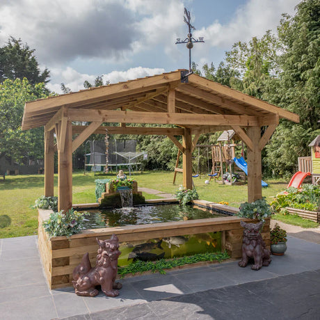 Wooden Apex Gazebo with Treated Featheredge Roof & Overhang - Premium Garden Gazebo