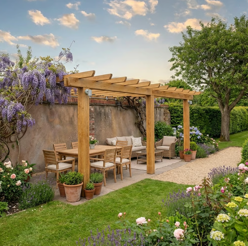 Oak Lean-To Pergola with Open Roof Design