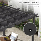 3m x 3m Aluminium Pergola – Dark Grey Retractable PU Canopy Roof with Drainage Grommets, Outdoor Patio Shade Shelter