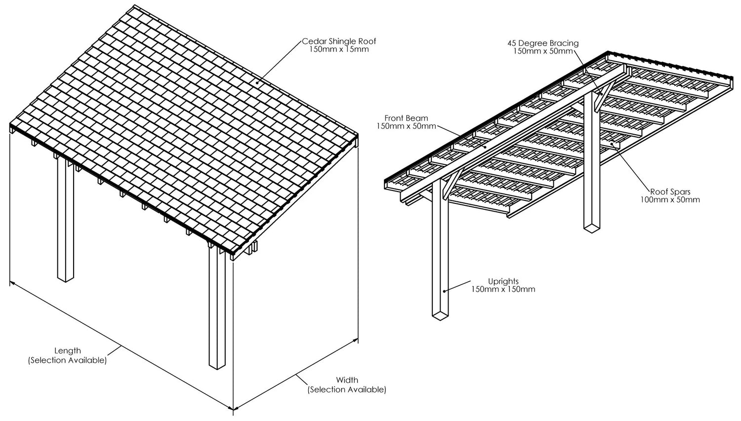Wooden Lean-To Gazebo with Cedar Shingle Roof – Space-Saving Garden Shelter