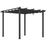 3m x 3m Aluminium Pergola – Dark Grey Retractable PU Canopy Roof with Drainage Grommets, Outdoor Patio Shade Shelter