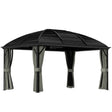 3m x 4m Hardtop Gazebo Canopy - Dark Grey Aluminium Pavilion with Metal Roof, Netting & Curtains