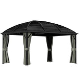 3m x 4m Hardtop Gazebo Canopy - Dark Grey Aluminium Pavilion with Metal Roof, Netting & Curtains