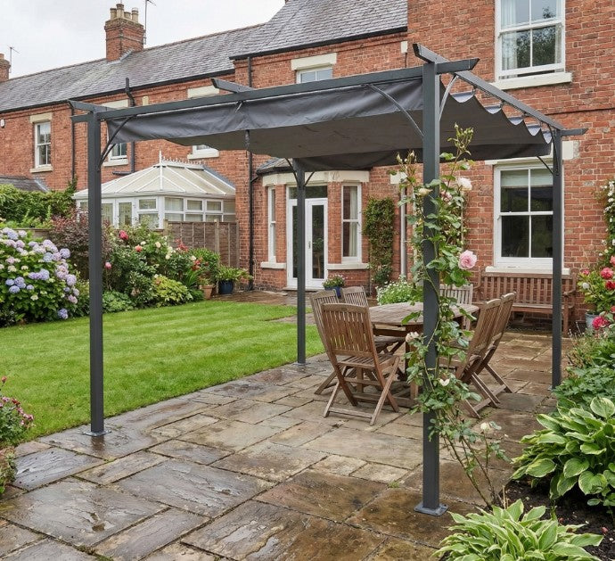 3m x 3m Metal Patio Gazebo – Grey Canopy Roof Outdoor Shelter