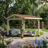 Wooden Apex Gazebo with Katepal Red Shingle Roof - Classic Garden Gazebo (No Overhang)