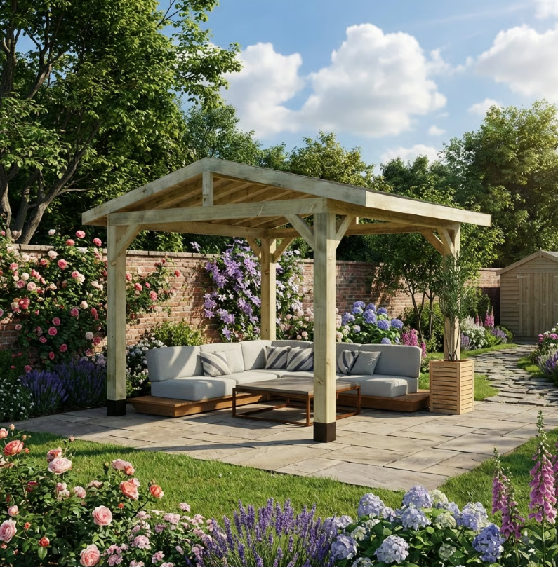 Wooden Apex Gazebo with Katepal Black Shingle Roof - Modern Weatherproof Garden Gazebo (No Overhang)