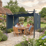 4m x 3m Garden Pergola with Retractable Roof Canopy & Roll-Up Side Panels – Modern Outdoor Gazebo Shelter, Adjustable Sun Shade Patio Cover, Dark Grey
