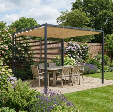 2.8m x 3m Metal Pergola – Retractable Canopy Roof Patio Cover
