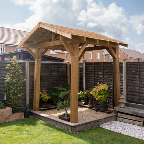 Wooden Apex Gazebo with Treated Featheredge Roof & Overhang - Premium Garden Gazebo