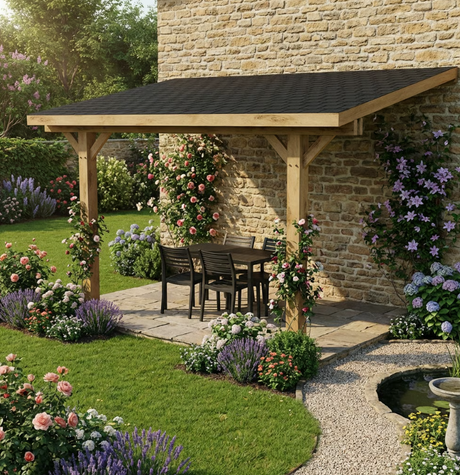 Oak Lean-To Gazebo with Katepal Black Shingle Roof