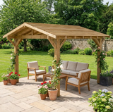 Wooden Apex Gazebo with Cedar Featheredge Roof – With Overhang Design