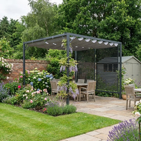 3m x 2.8m Metal Pergola – Grey Fabric Retractable Roof, Outdoor Patio Garden Shade Shelter