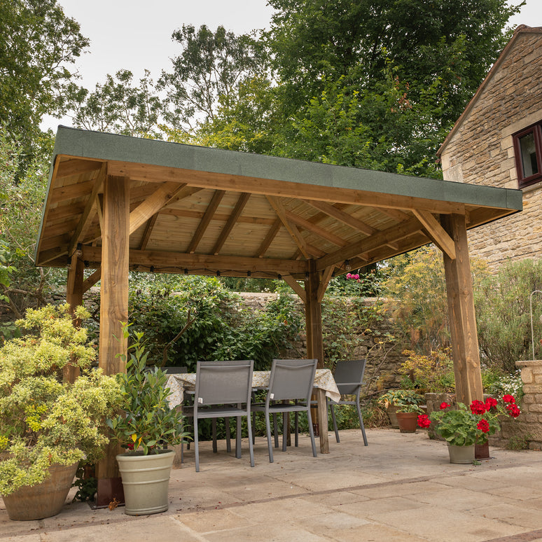 Wooden 4 Pitch Gazebo with Katepal Green Shingle Roof - Premium Weatherproof Garden Gazebo