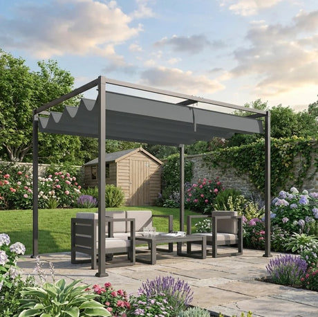 3m x 2m Grey Metal Pergola – Outdoor Patio Shade Shelter