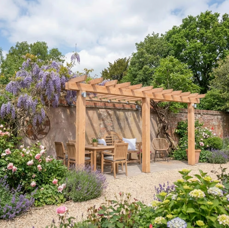 Planed Larch Lean-To Pergola with Open Roof – Space-Saving Garden Structure