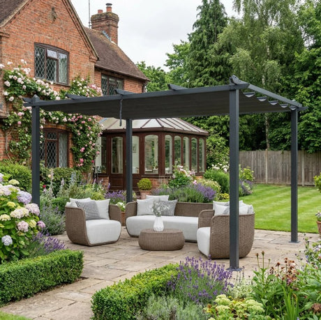 3m x 4m Aluminium Retractable Pergola – Dark Grey Outdoor Patio Garden Shade Shelter