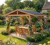 Rough Sawn Larch Garden Gazebo with Corrugated Metal Featheredge Roof – Apex No Overhang