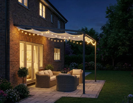3m x 3m Lean-To Pergola – Cream Roof with Grey Frame Garden Shade