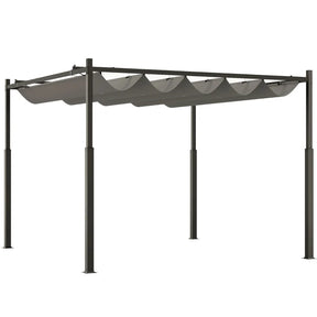 3m x 3m Retractable Garden Pergola – Grey Canopy Roof with Magnetic Fixing System, Outdoor Patio Shade Shelter